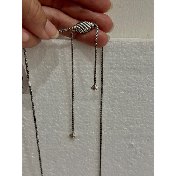 David Yurman Sterling Silver 18K Yellow Gold/Diamonds Crossover Pendant Necklace - Picture 7 of 7